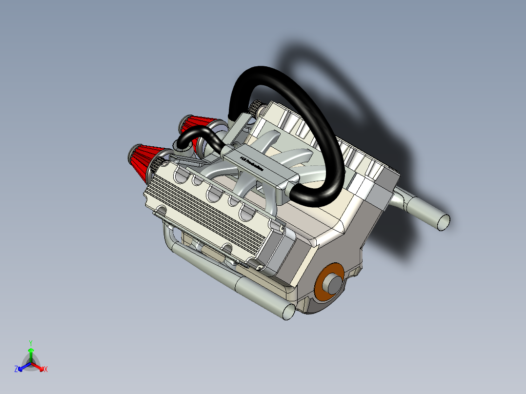 双涡轮增压V6发动机正等轴测图