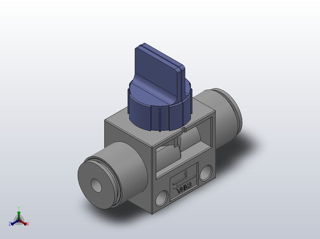 VHK系列P快速接头A快速接头二通三通手动阀[VHK3R-04F-04F]正等轴测图