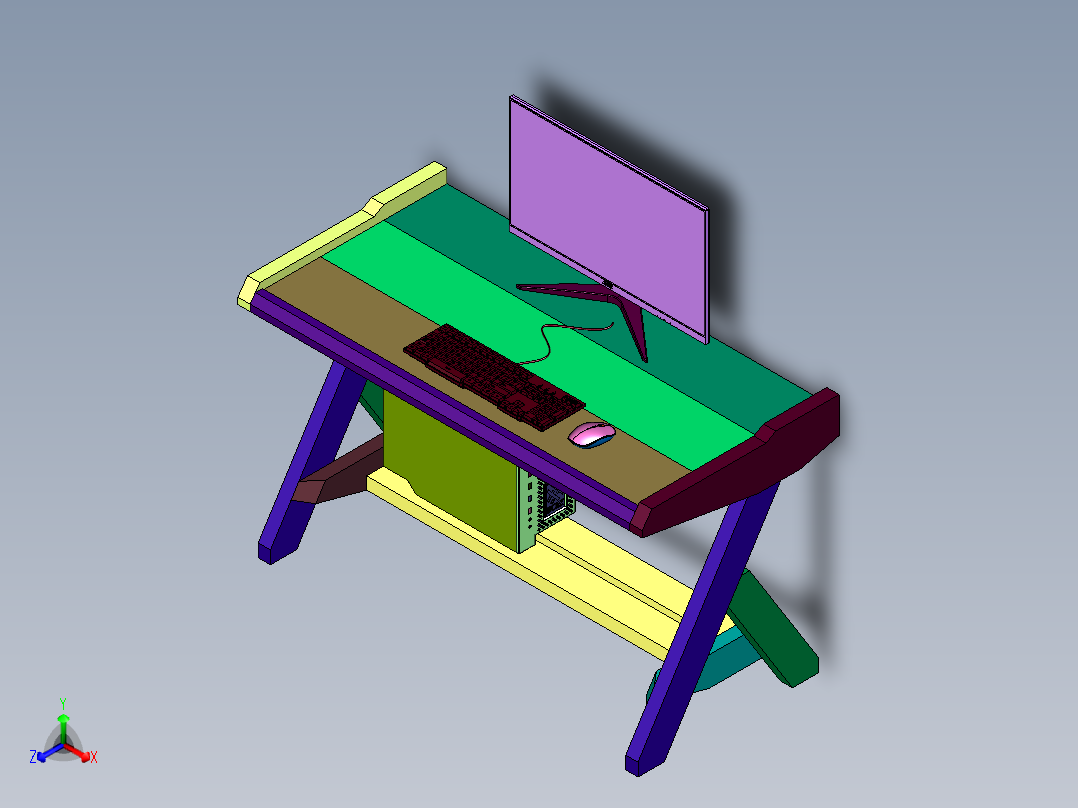 卧室简约现代办公桌写字台正等轴测图