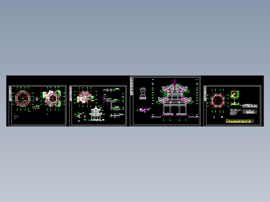 经典木结构八角亭设计图CAD图纸浙江横店经典木结构两层木八角亭