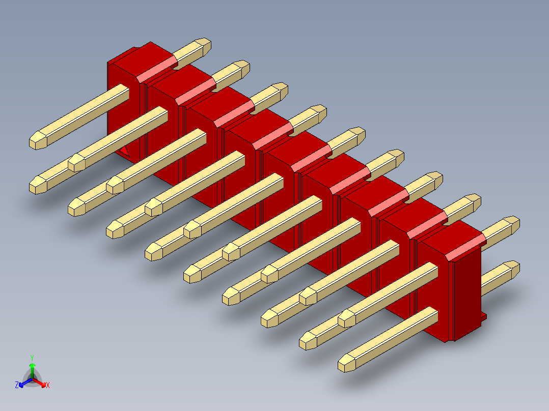 彩色公头100mil（2.54mm）系列-DS1021_red_2x09p_100mil_Type1_rev1.0主视图