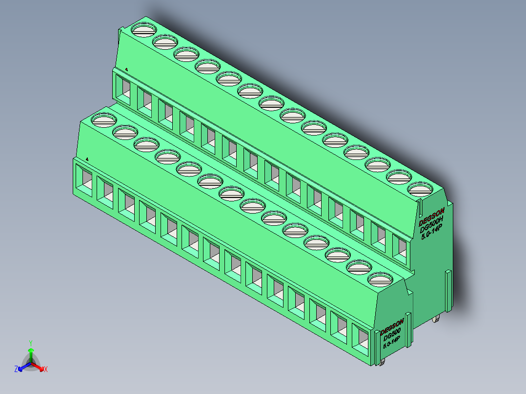 DEGSON DG500 系列 5.05.087.62mm 接线端子-DG500A-5.0-28P-14-00AH正等轴测图