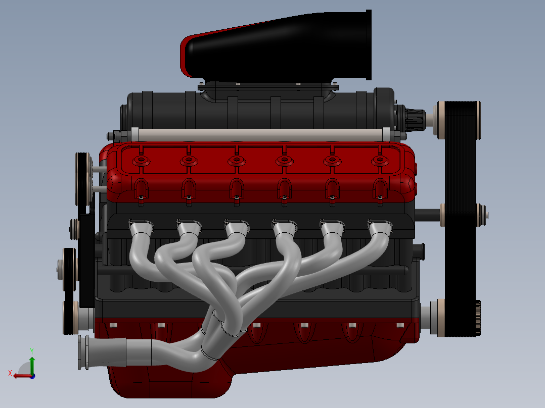 V12发动机3D模型图纸 汽车引擎 水冷设计就绪后视图