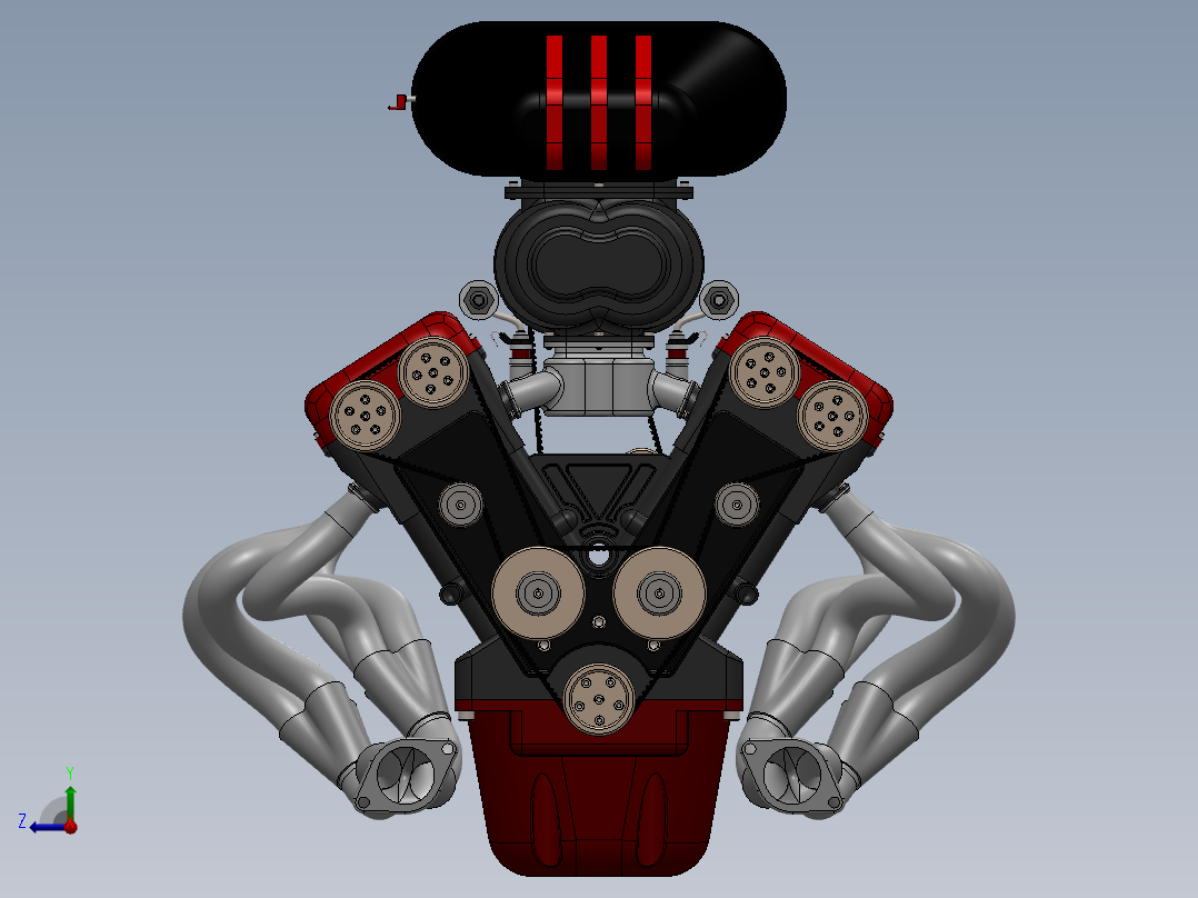 V12发动机3D模型图纸 汽车引擎 水冷设计就绪右视图