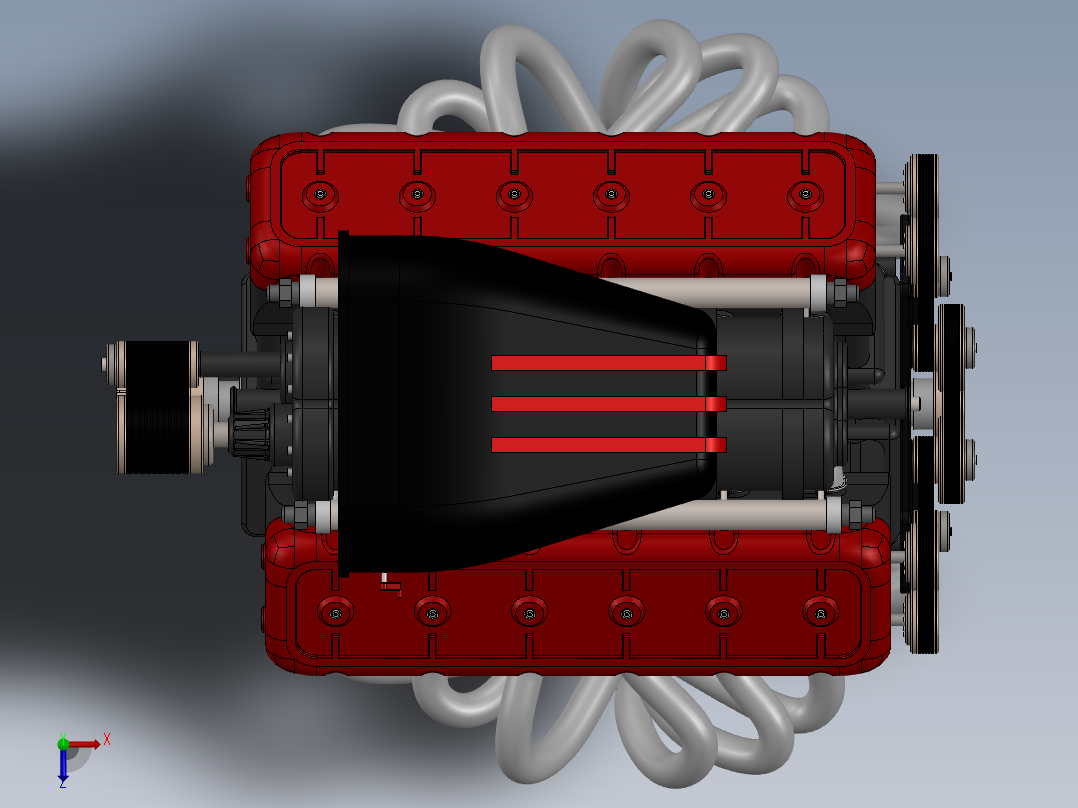 V12发动机3D模型图纸 汽车引擎 水冷设计就绪俯视图