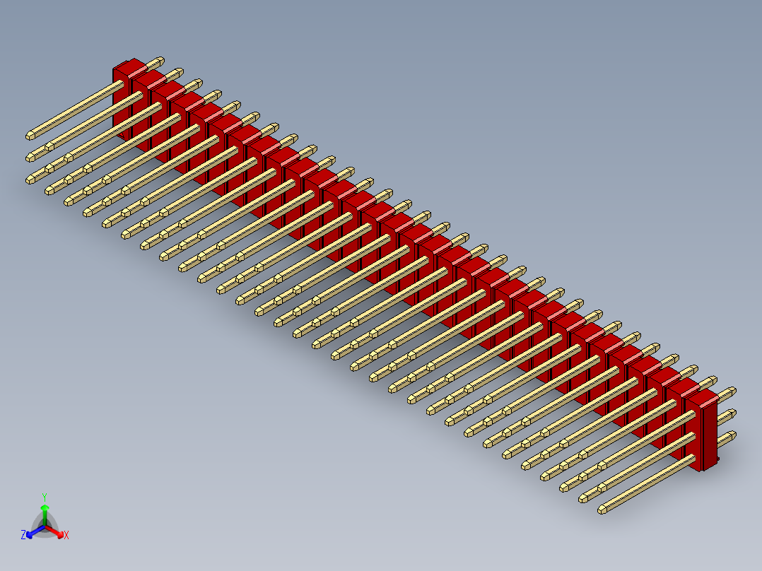 彩色公头100mil（2.54mm）系列-DS1021_red_3x31p_100mil_Type5_rev1.0正等轴测图