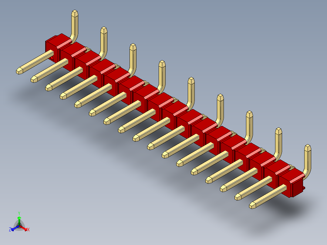 彩色公排针 100mil 2.54mm 系列-DS1022_red_17p_100mil_Type_SMT_R1_rev1.0正等轴测图