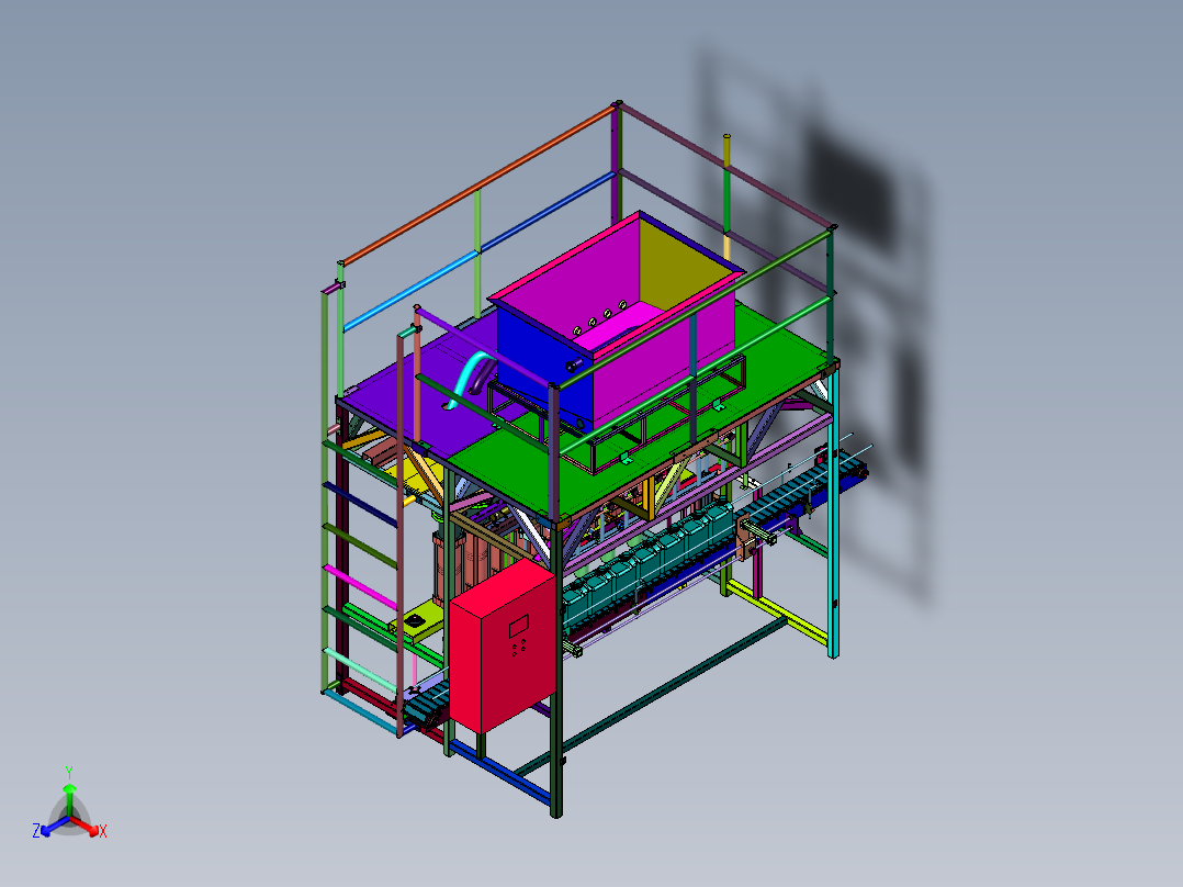 8头液体直线式灌装设备生产线正等轴测图