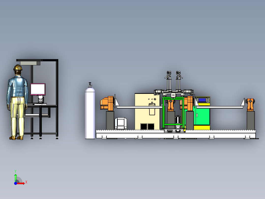 移动式双枪焊接平台的调试与试焊模拟前视图