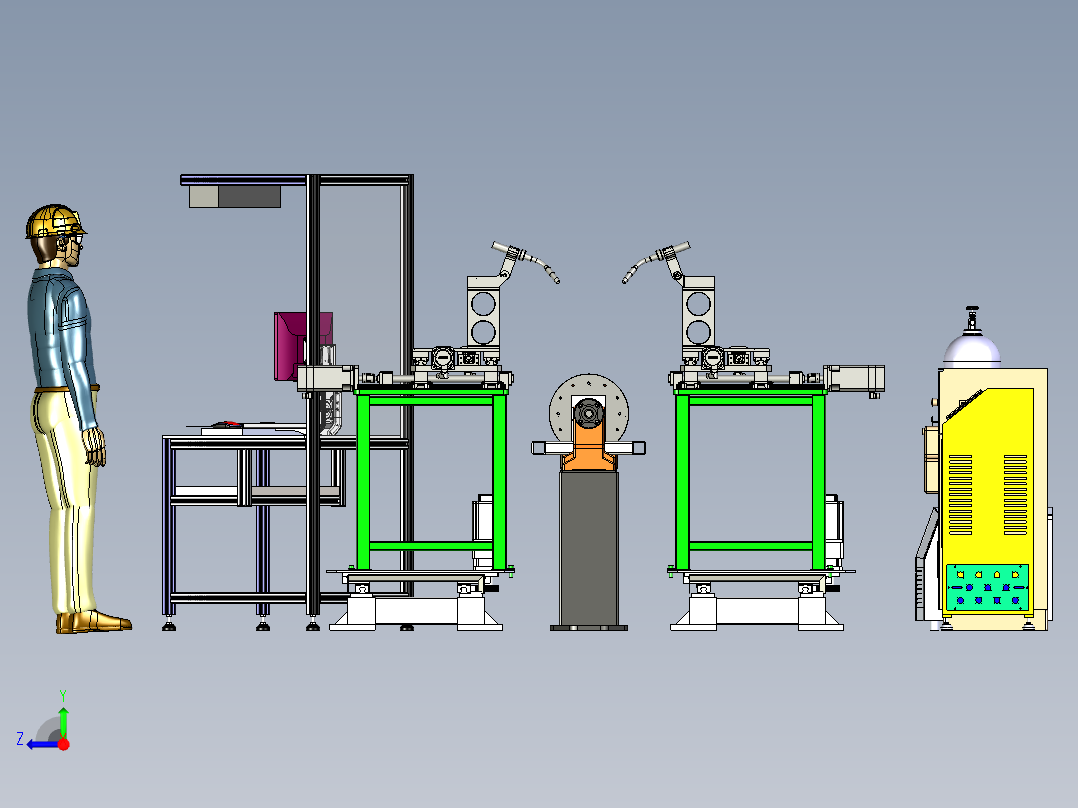 移动式双枪焊接平台的调试与试焊模拟右视图