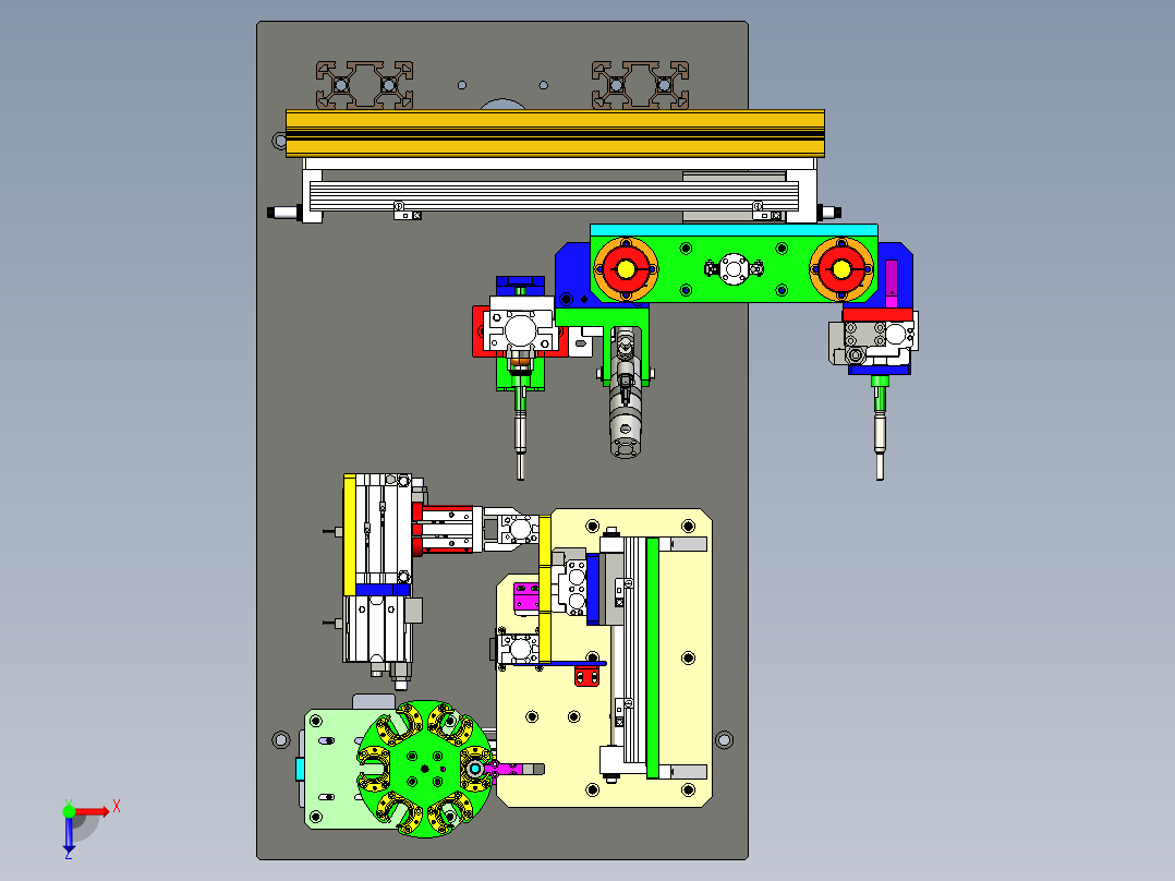 电机转子检测移栽设备3D模型图纸 STEP格式俯视图