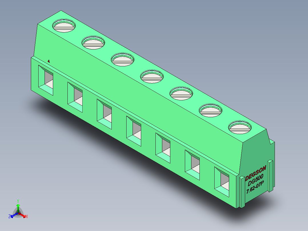 DEGSON DG500 系列 5.05.087.62mm 接线端子-DG500-7.62-07P-14-00AH正等轴测图