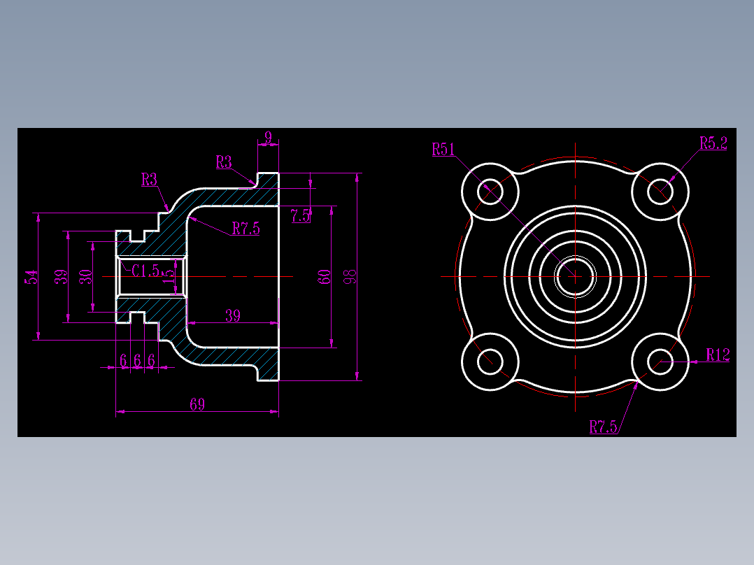 CAD格式机械制图二维100例练习-44 阀盖二视图