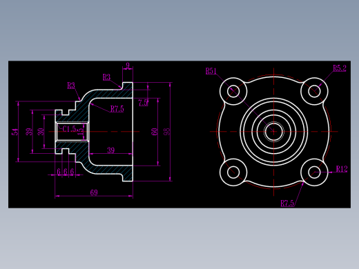 CAD格式机械制图二维100例练习-44 阀盖二视图