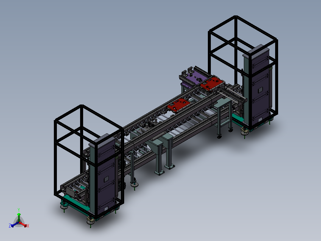 两端升降双层输送线sw18可编辑正等轴测图
