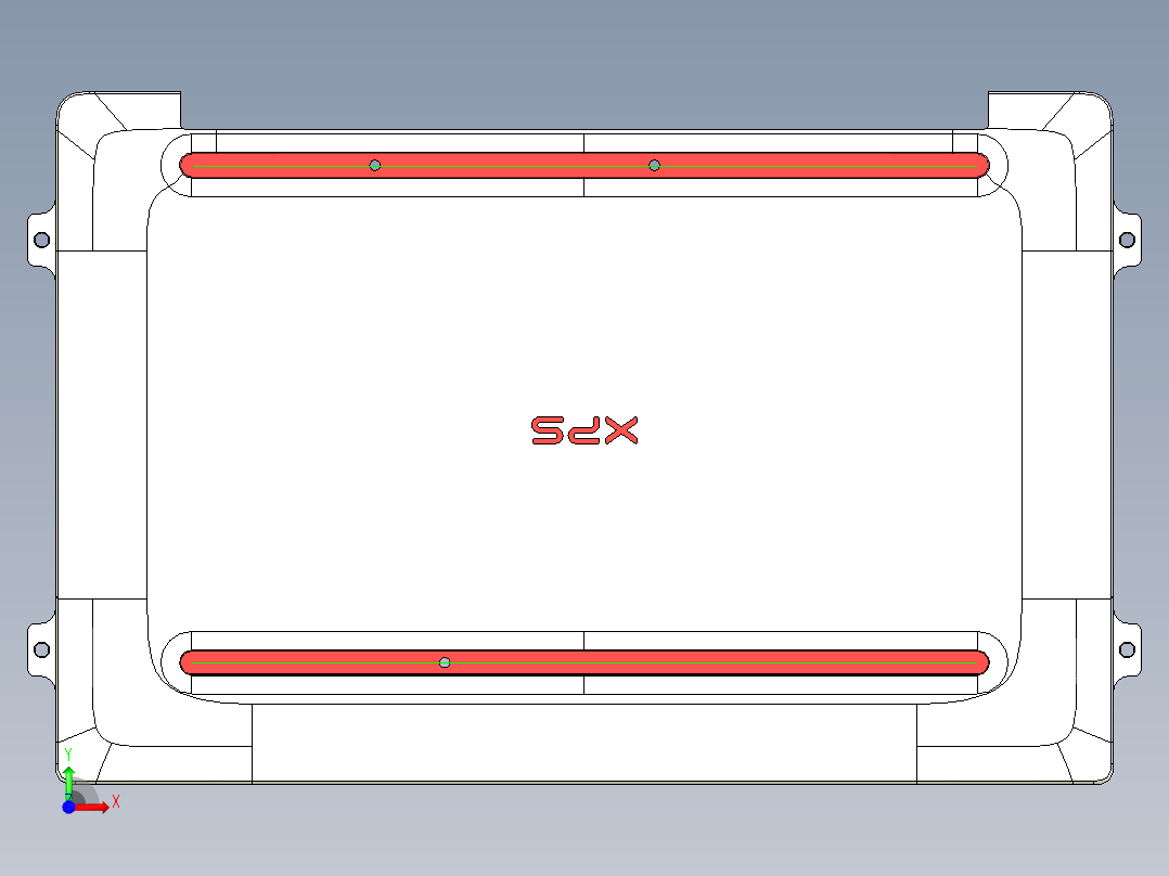 全铣件笔记本D壳铣脚垫槽加转轴缺口带程序模型前视图