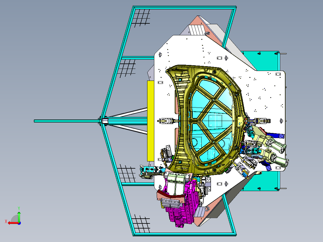 汽车引擎盖机器人自动焊接工作站（焊接夹具+转台系统后视图