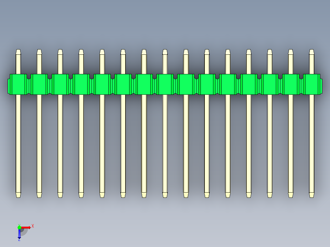 彩色公头100mil（2.54mm）系列-DS1021_green_1x15p_100mil_Type5_rev1.0俯视图