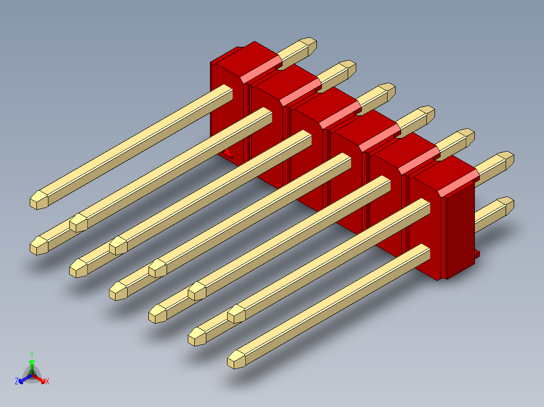 彩色公头100mil（2.54mm）系列-DS1021_red_2x06p_100mil_Type5_rev1.0正等轴测图