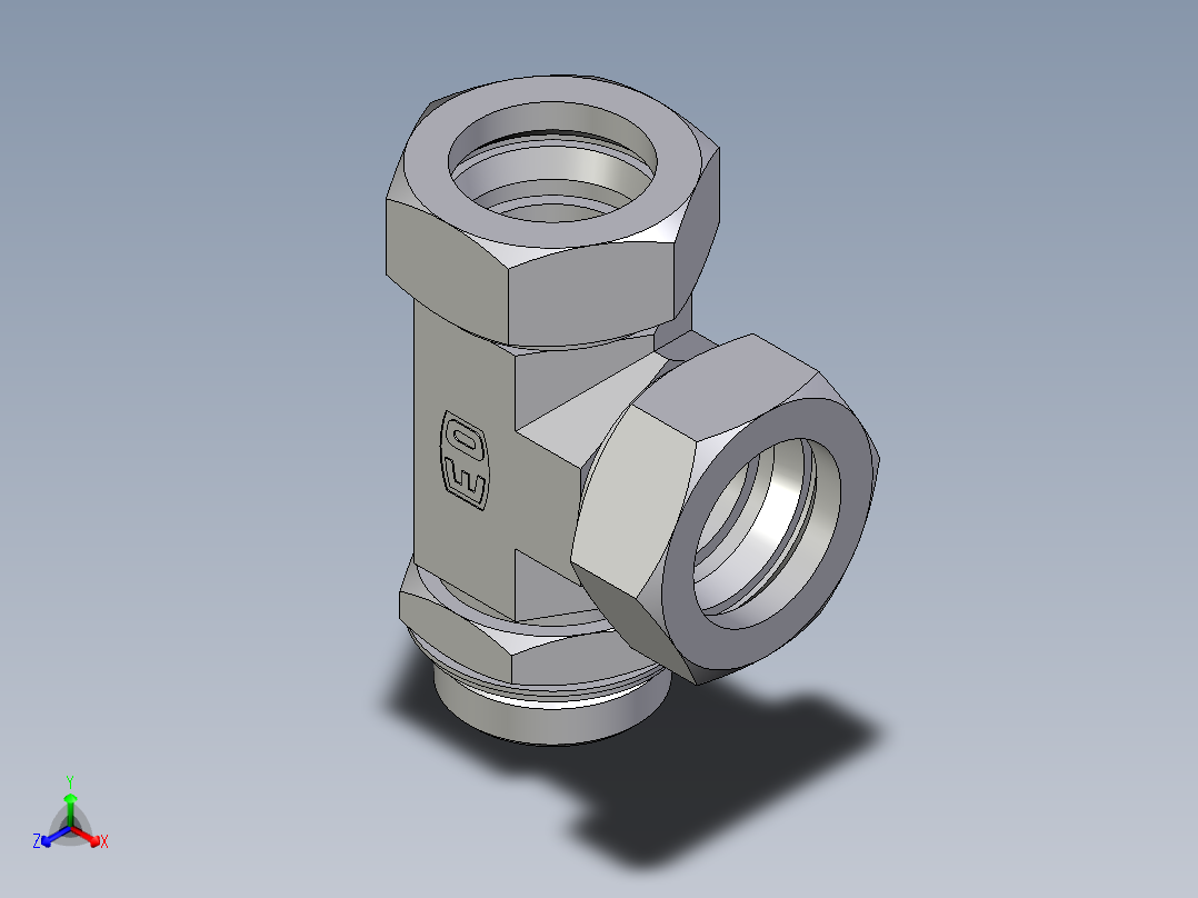 卡套式工业通用硬管接头EO_Adjustable_locknut_run_tee_LEE42ZLRCF主视图