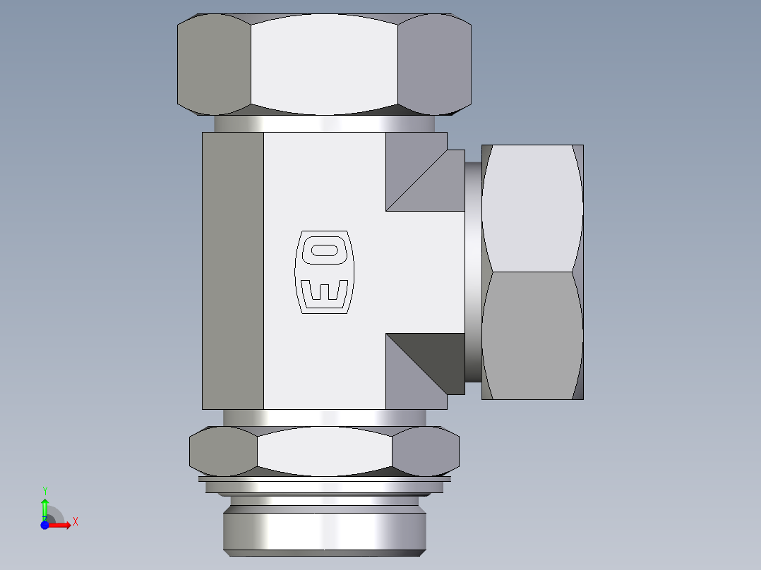 卡套式工业通用硬管接头EO_Adjustable_locknut_run_tee_LEE42ZLRCF前视图