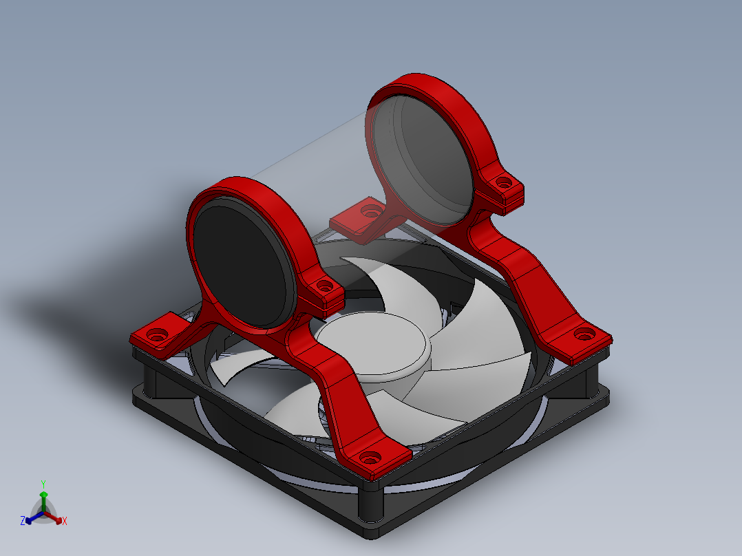 120mm风扇11上50mm储液器的支架正等轴测图