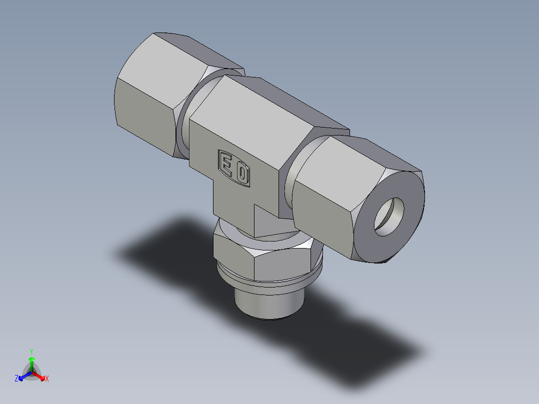 卡套式工业通用硬管接头EO_Adjustable_locknut_branch_tee_TEE08SRCF主视图