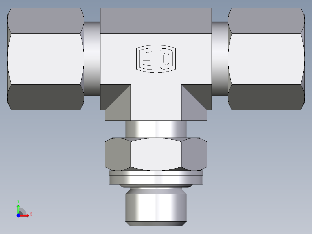 卡套式工业通用硬管接头EO_Adjustable_locknut_branch_tee_TEE08SRCF前视图