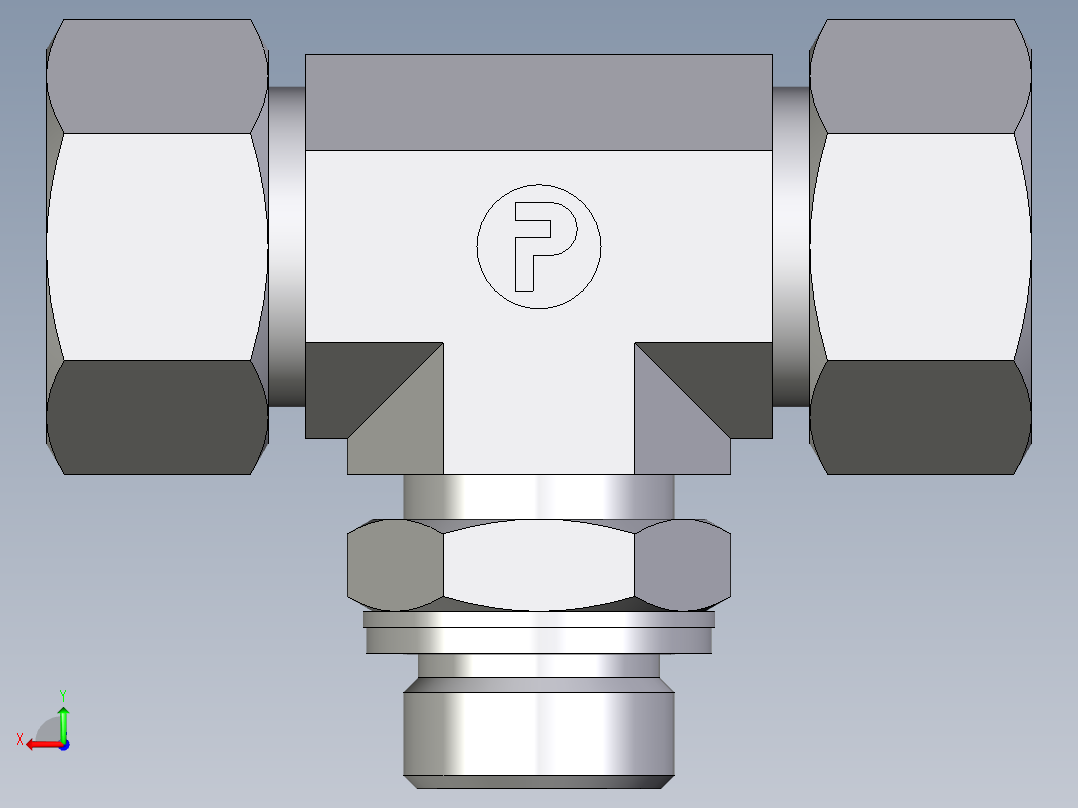 卡套式工业通用硬管接头EO_Adjustable_locknut_branch_tee_TEE18ZLMCF后视图