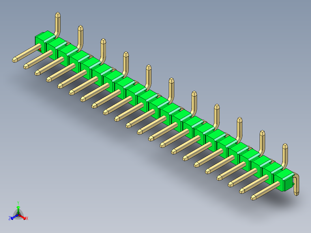 彩色公排针 100mil 2.54mm 系列-DS1022_green_22p_100mil_Type_SMT_R1_rev1.0主视图