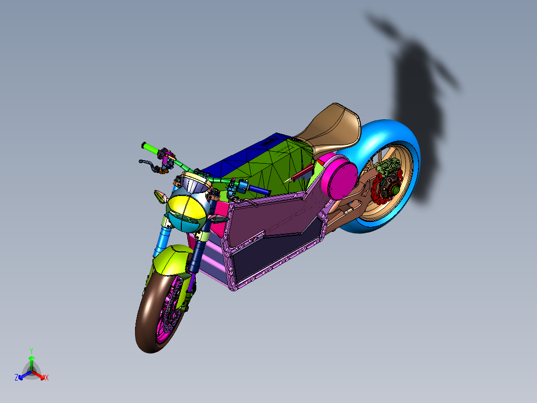 高速运动电驱摩托车正等轴测图