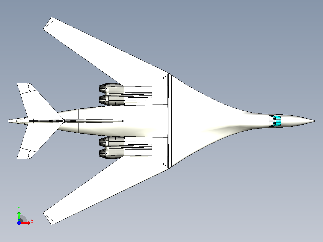 Tu-160逆火战略轰炸机CATIA V5 r21参数化模型前视图