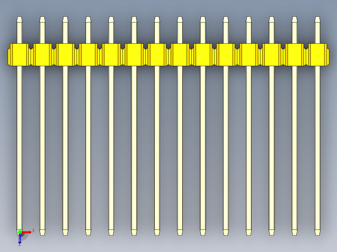 彩色公头100mil（2.54mm）系列-DS1021_yellow_3x14p_100mil_Type19_rev1.0俯视图