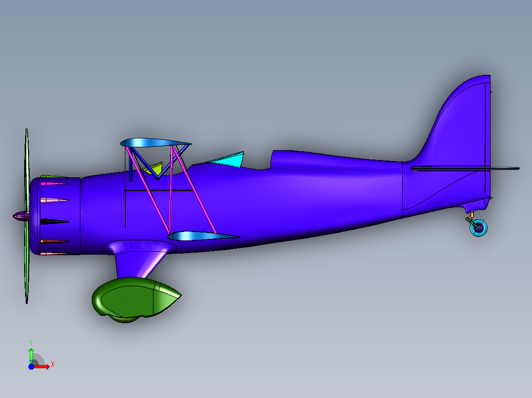 低速时代的天空双翼机前视图