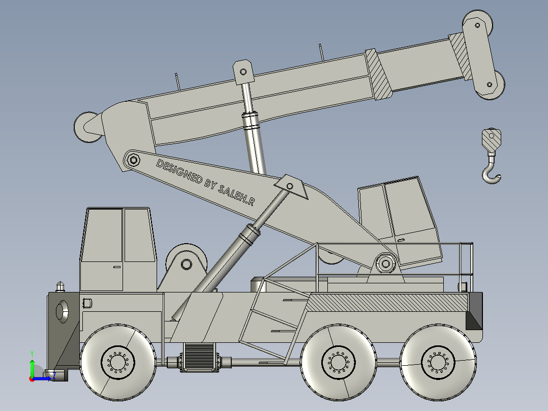 轮式起重机简易模型3D图纸 STEP格式左视图