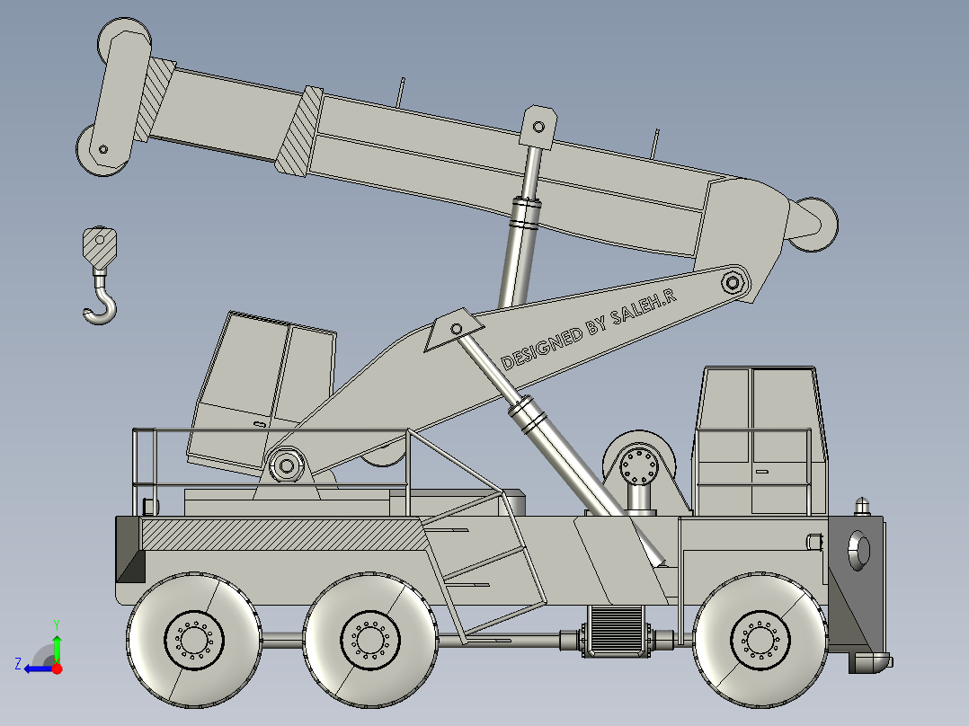 轮式起重机简易模型3D图纸 STEP格式右视图