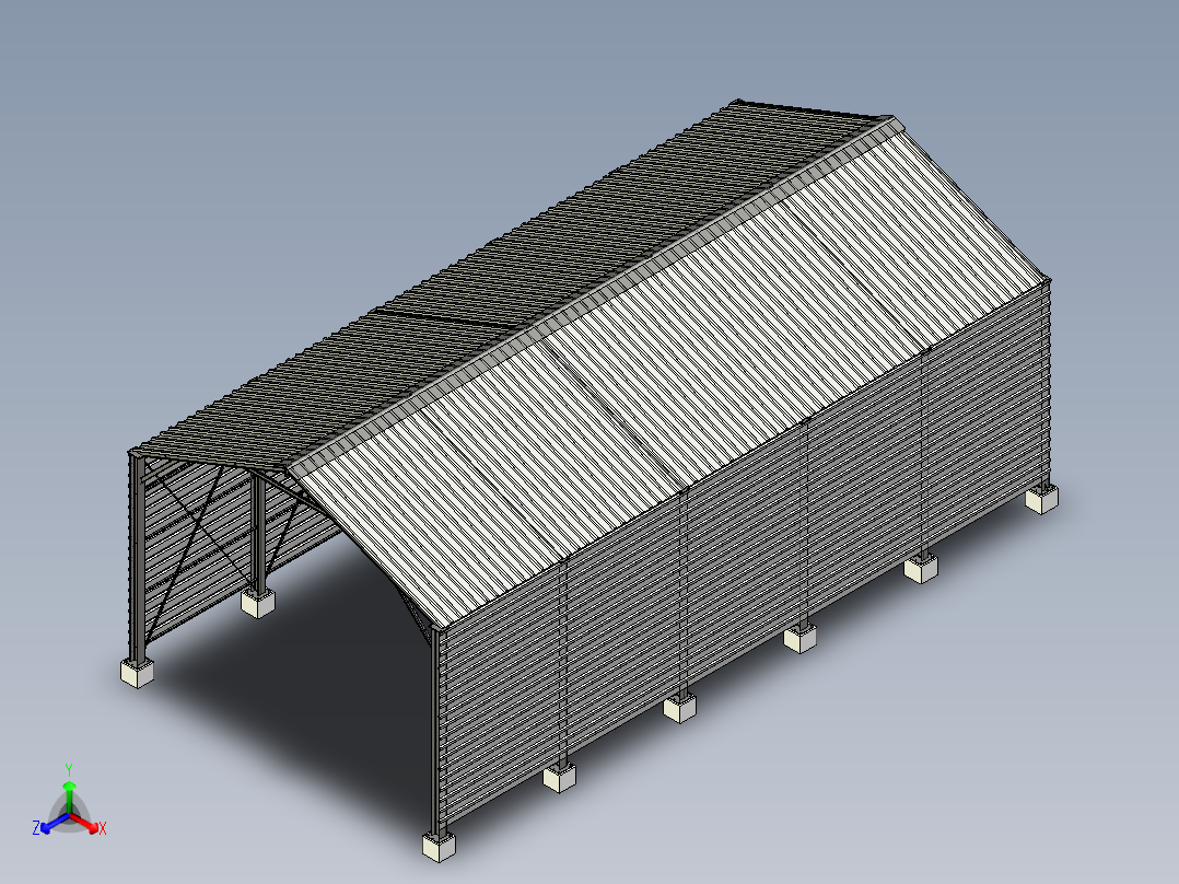 工业钢架厂棚三维模型