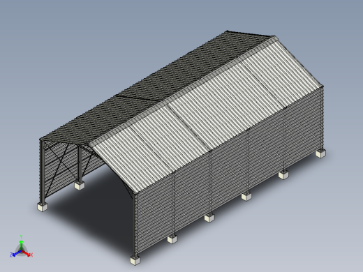 工业钢架厂棚三维模型正等轴测缩略图