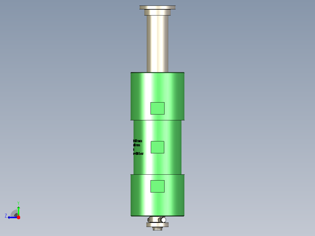 500mm行程液压作动筒右视图