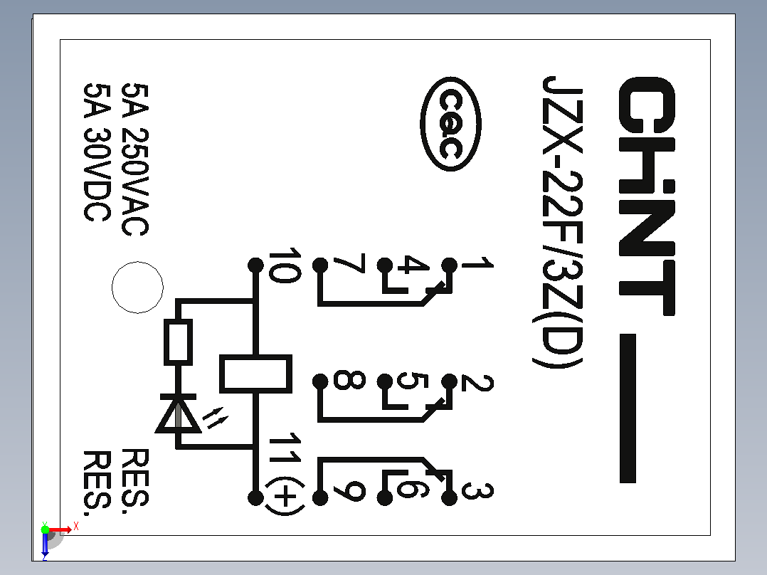 JZX-22F_3Z小型电磁继电器三维模型202203俯视图