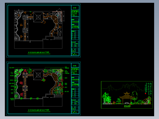 私人别墅屋顶花园中式风格带凉亭景观设计规划cad平立面布置图