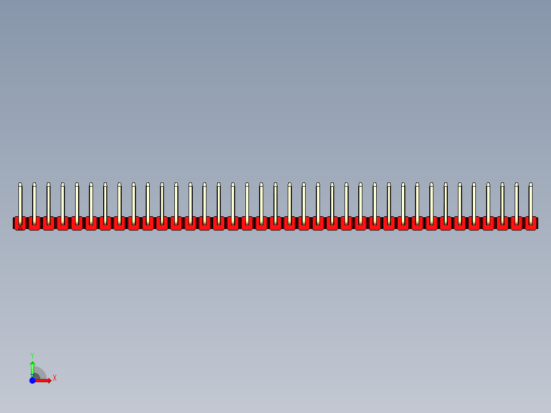 彩色公排针 100mil 2.54mm 系列-DS1022_red_37p_100mil_TypeU_rev1.0前视图