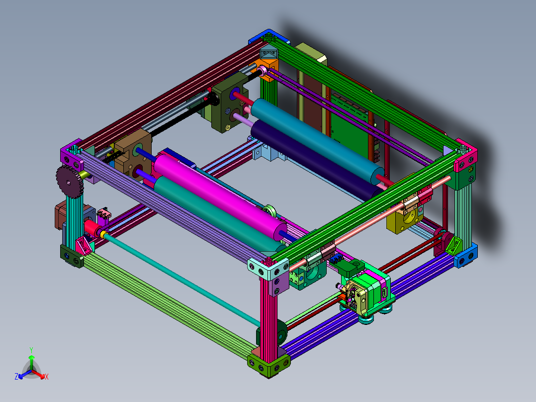 无支撑不限尺寸流水线式传送带3d打印机正等轴测图