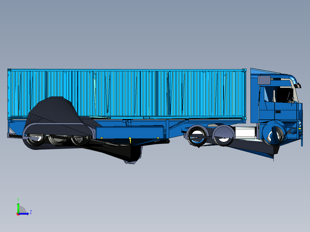 奔驰卡车货车集装箱车 三维膜图纸设计左视图