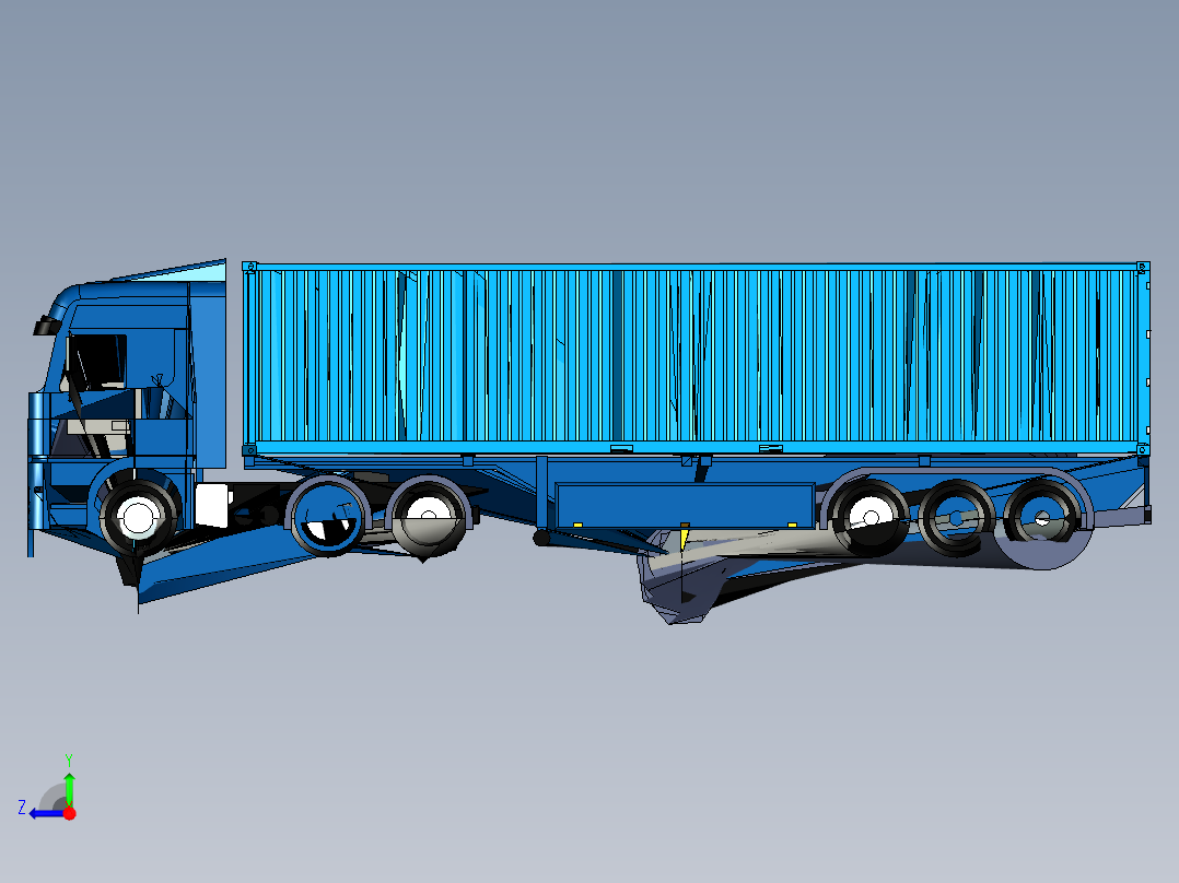 奔驰卡车货车集装箱车 三维膜图纸设计右视图