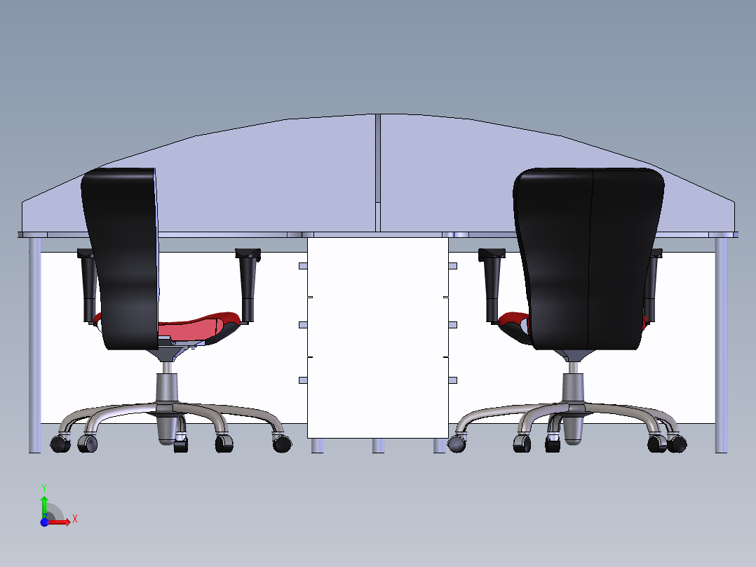 办公室2人办公桌前视图