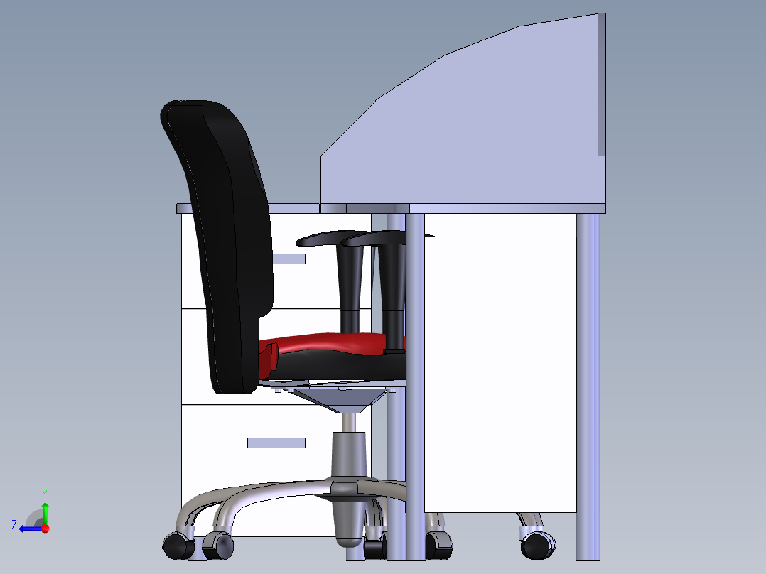 办公室2人办公桌右视图