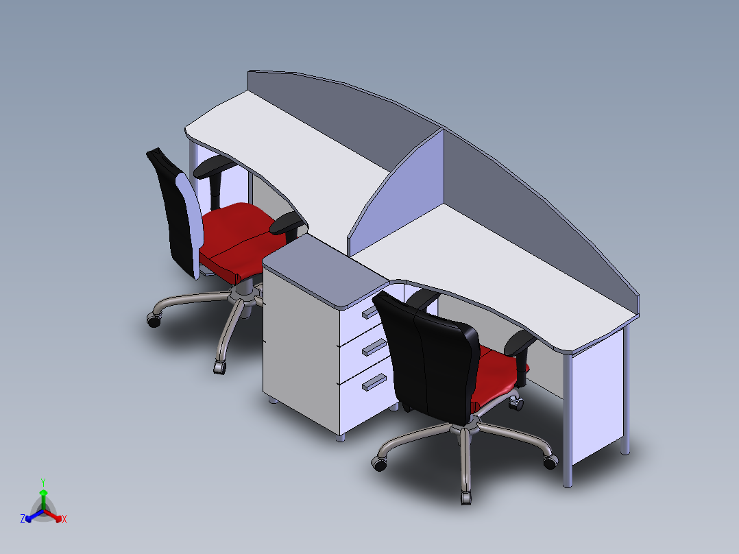 办公室2人办公桌正等轴测图