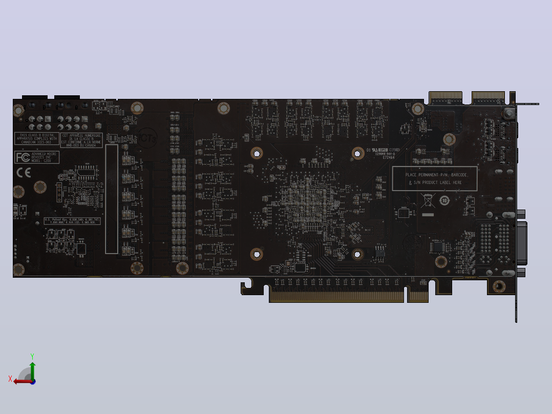 AMD公司的镭龙6870显卡没有散热器后视图