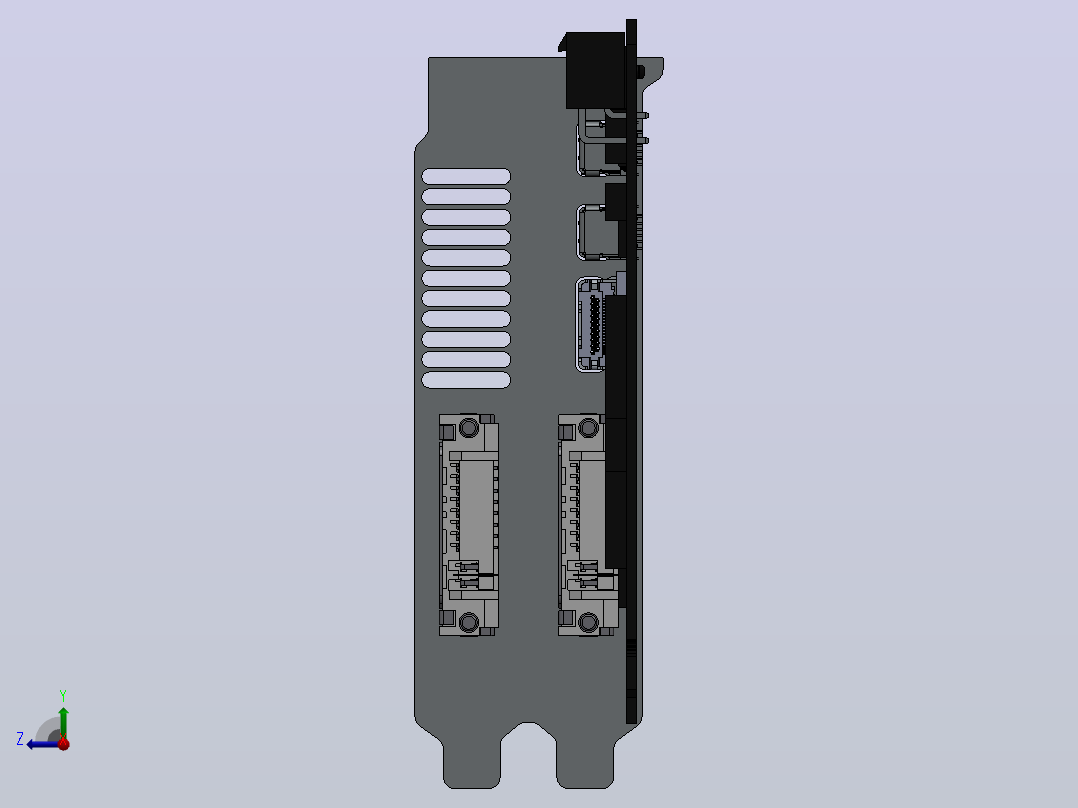 AMD公司的镭龙6870显卡没有散热器右视图